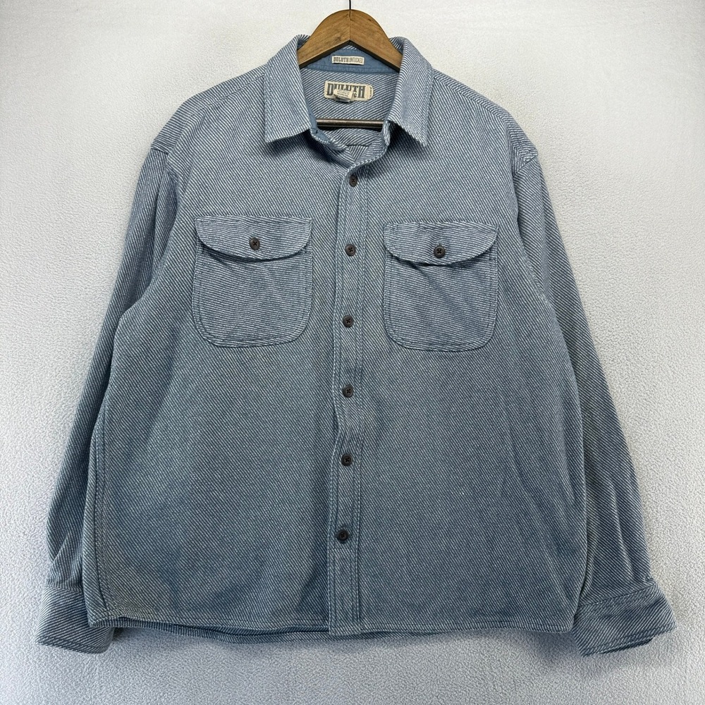 Duluth Trading Woodsy Flannel Men's Large Blue Heavyweight Untucked Relaxed